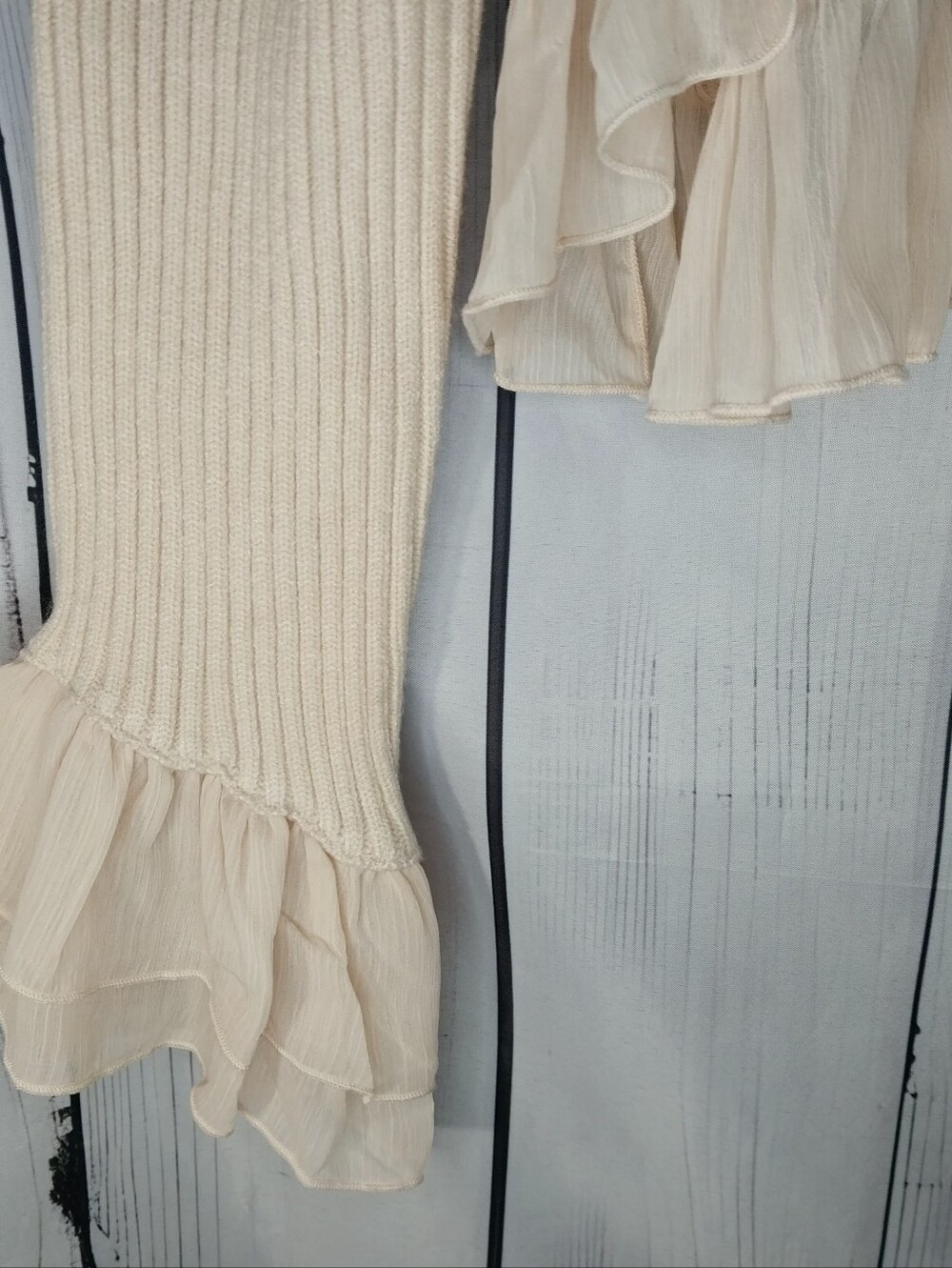 MABLE Cream Ribbed Ruffle-Trim Fairycore Soft Girl Dollette Cardigan NWT - Picture 5 of 9